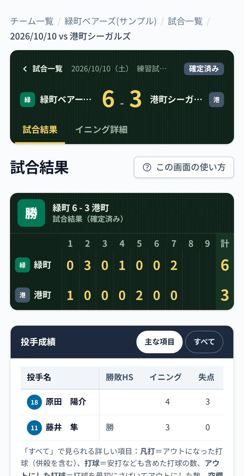 試合結果の画面