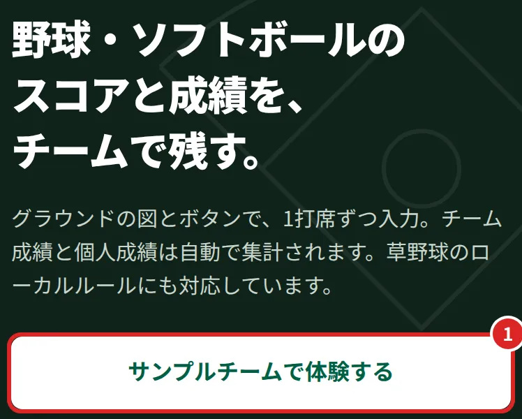 トップページの「サンプルチームで体験する」