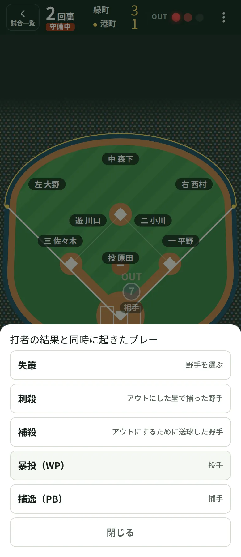 守備の回の「＋失策など」
